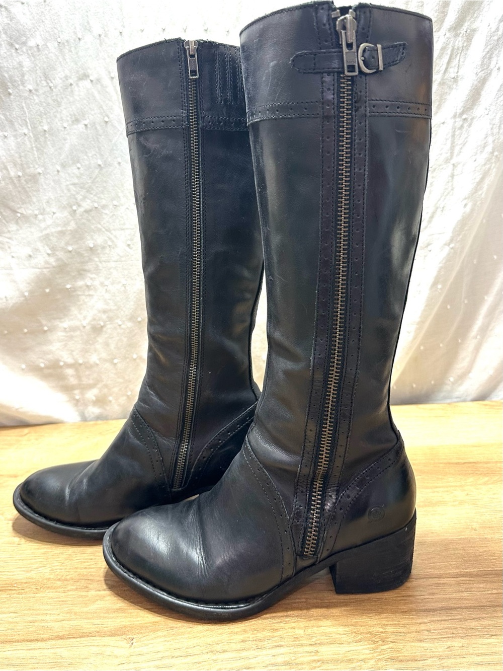 Born Poly Black Leather Tall Knee High Riding Boot 8M